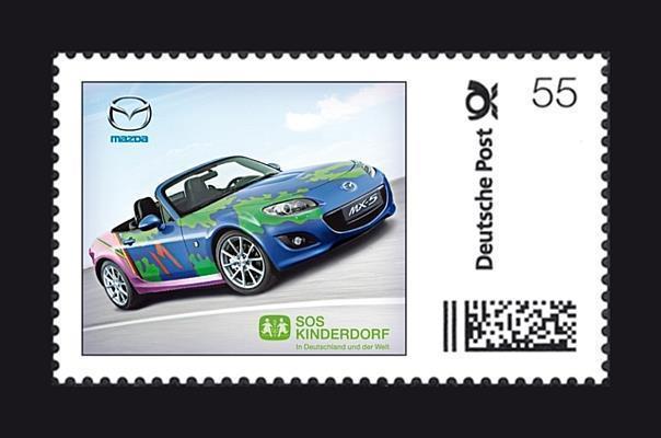 20 Cent jeder Mazda-Sonderbriefmarke gehen an SOS-Kinderdörfer. Foto: Mazda/auto-reporter.net